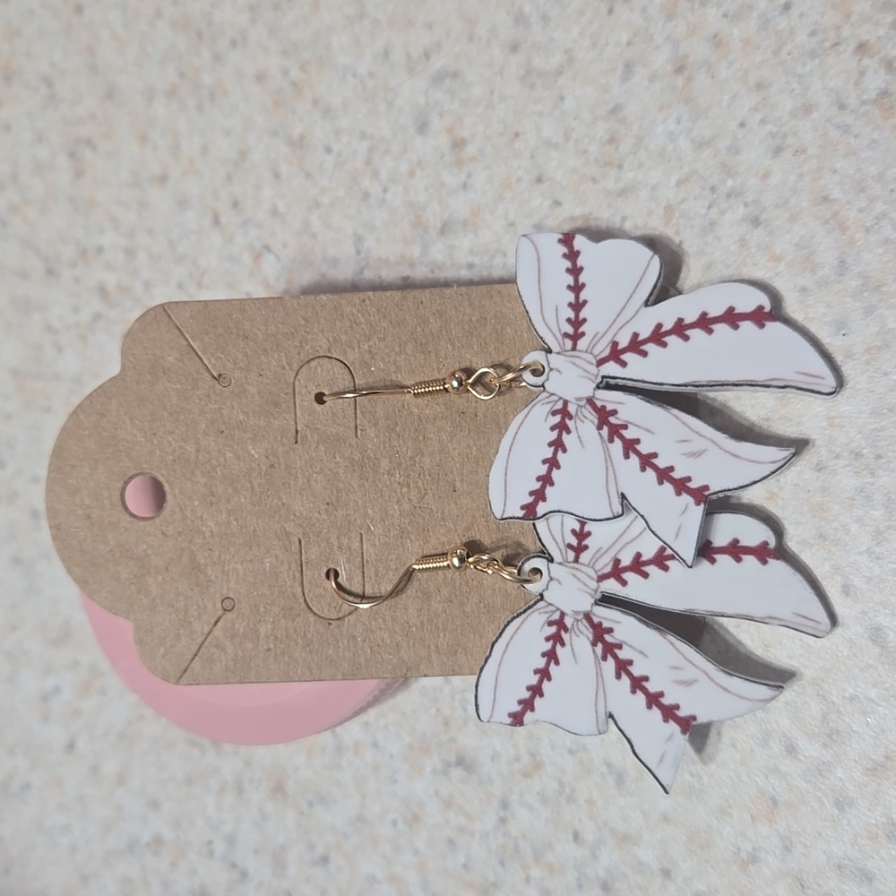 Baseball Bow Shepard Hook Earrings